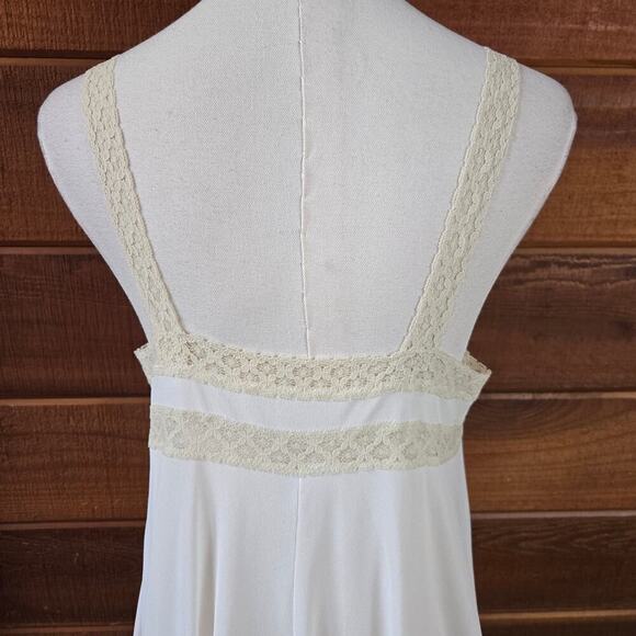 VTG Miss Elaine Ivory Lace Trim Sheer Maxi Dress M Coquette Bridal Romantic USA - Picture 5 of 10